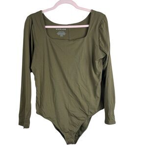 Everlane One Piece Bodysuit Thong Long‎ Sleeve Sage Green XL Supima Square Neck